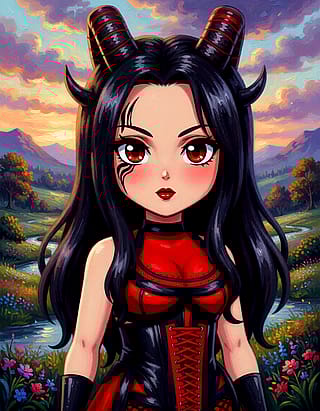 Stephanie Vaquer with Chibi and a little Margaret Keane'