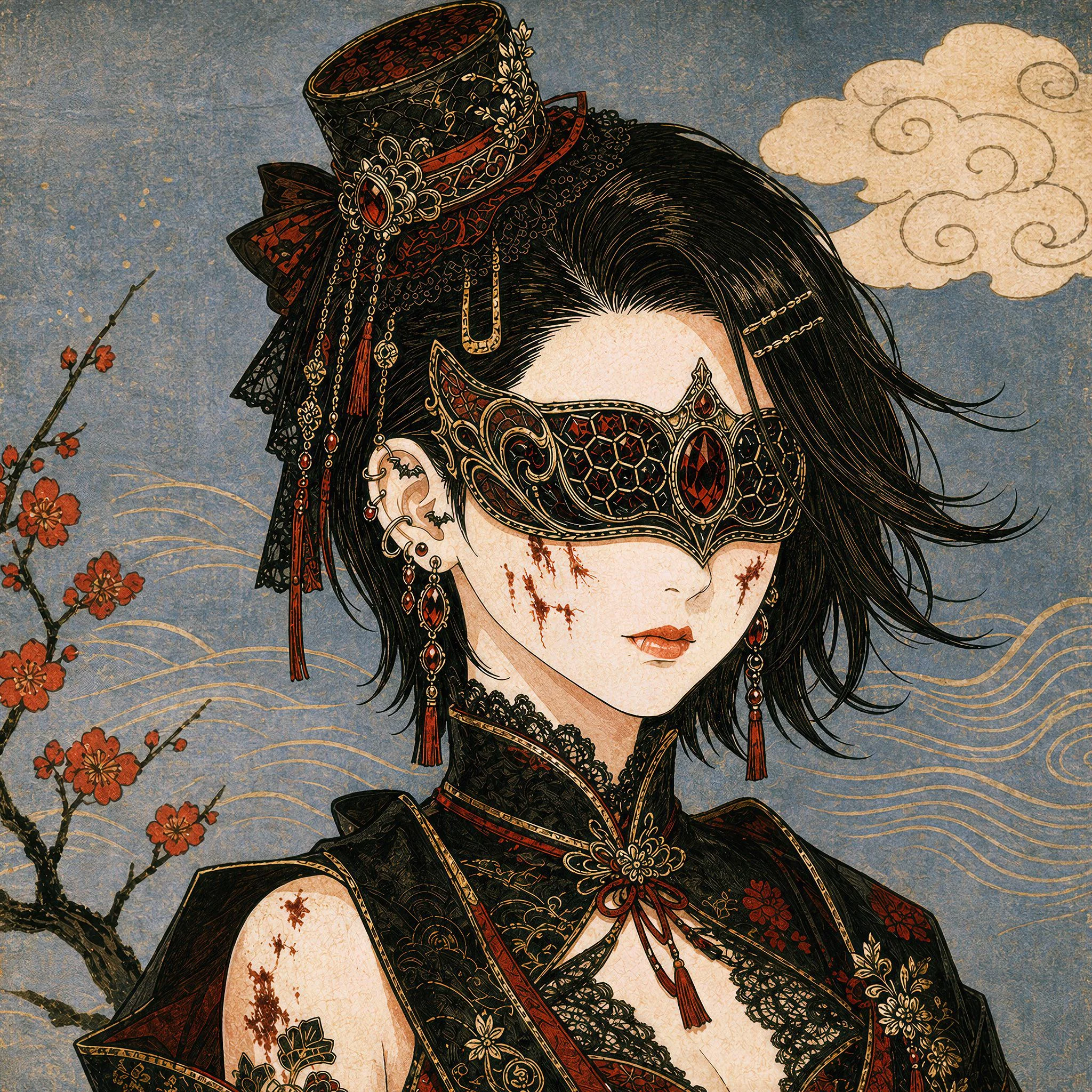 [OC] Aquaria — gothic ukiyo-e masked portrait picture 1 of 1