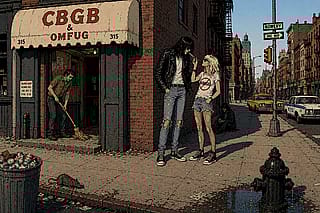 Joey Ramone and Debbie Harry share a joint in front of CBGB's - NYC, 1975'