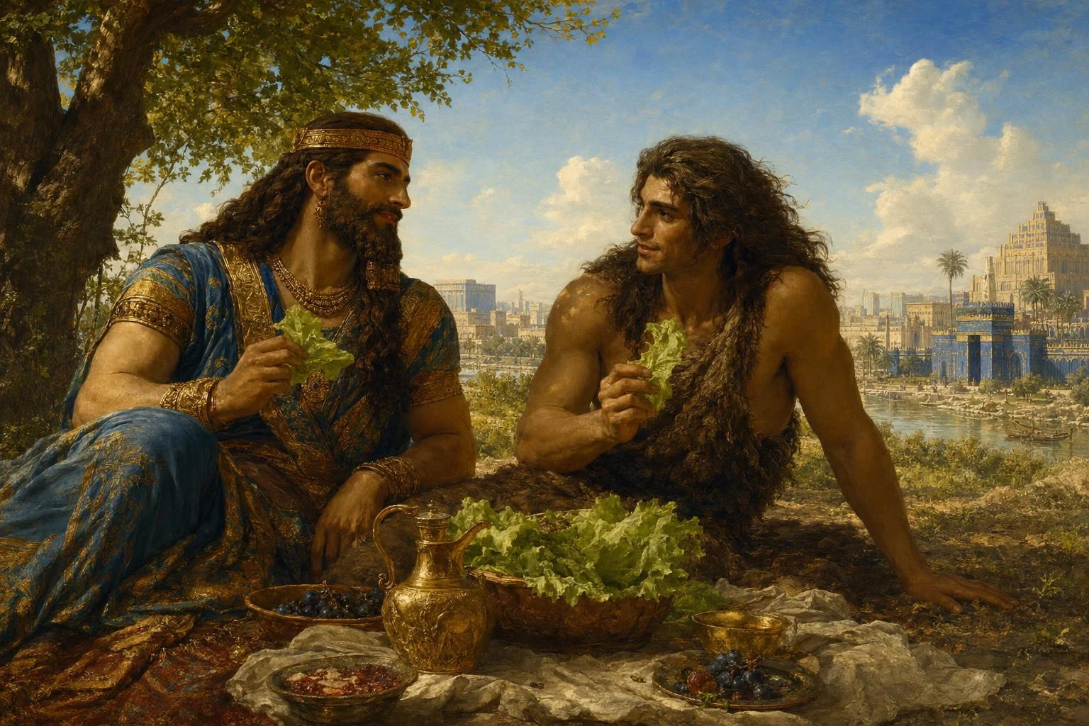 Gilgamesh and Enkidu eating lettuce classical art (Epic of Gilgamesh) picture 1 of 1