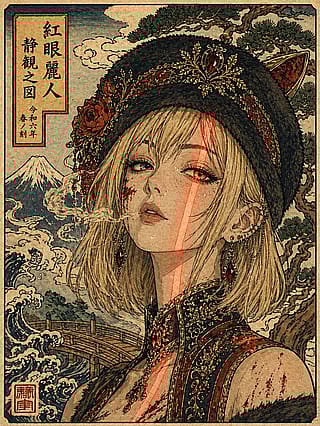 [OC] Red-eyed beauty in a quiet ukiyo-e portrait'