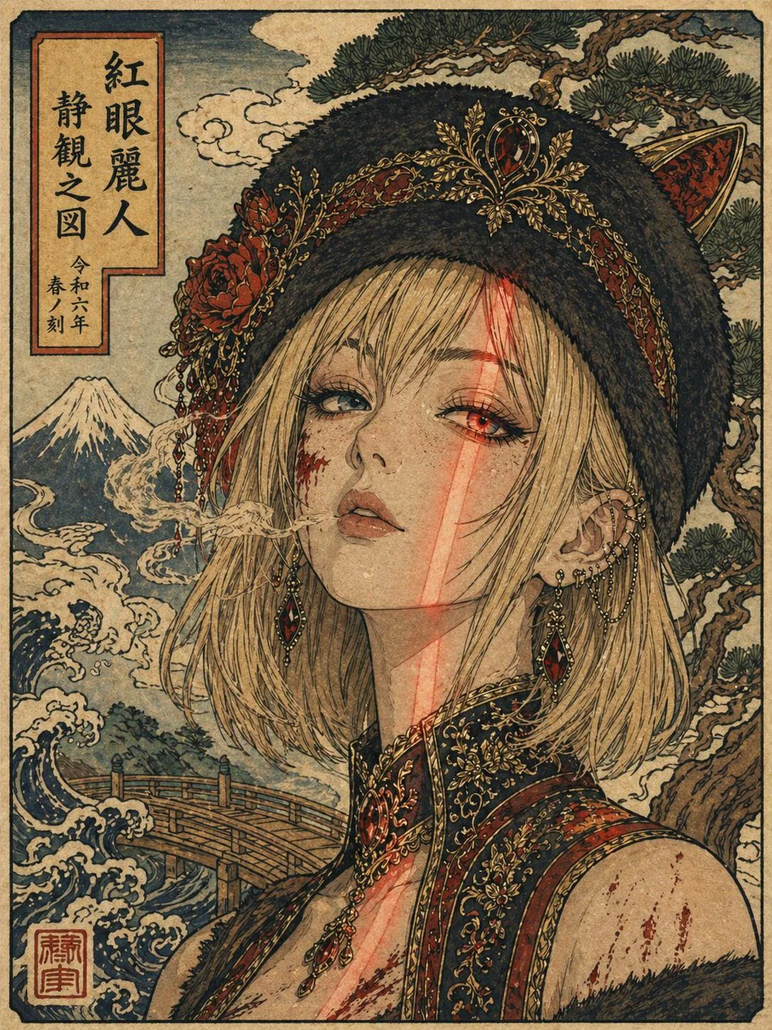 [OC] Red-eyed beauty in a quiet ukiyo-e portrait picture 1 of 1