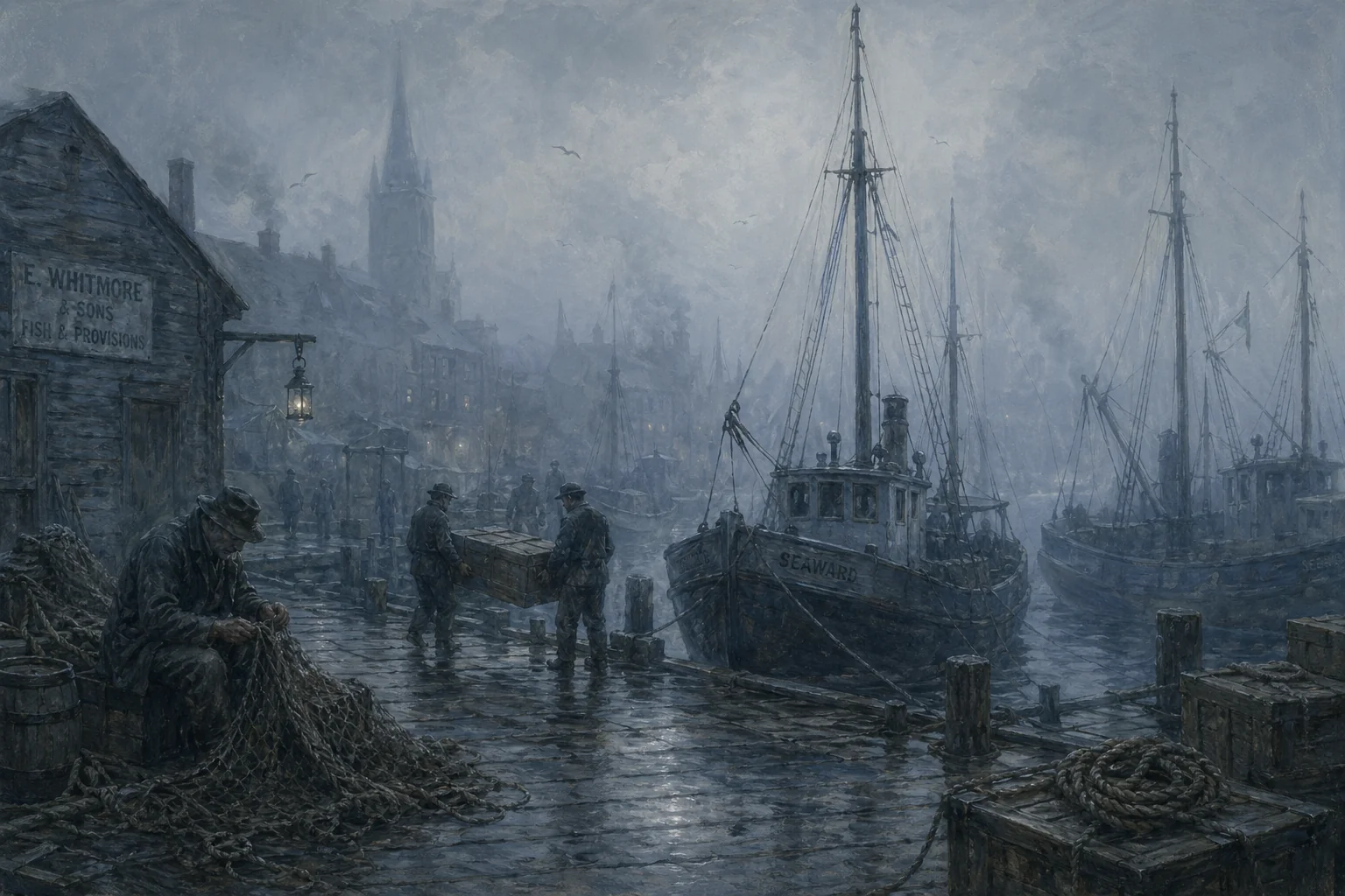 Docks on a foggy evening picture 1 of 1