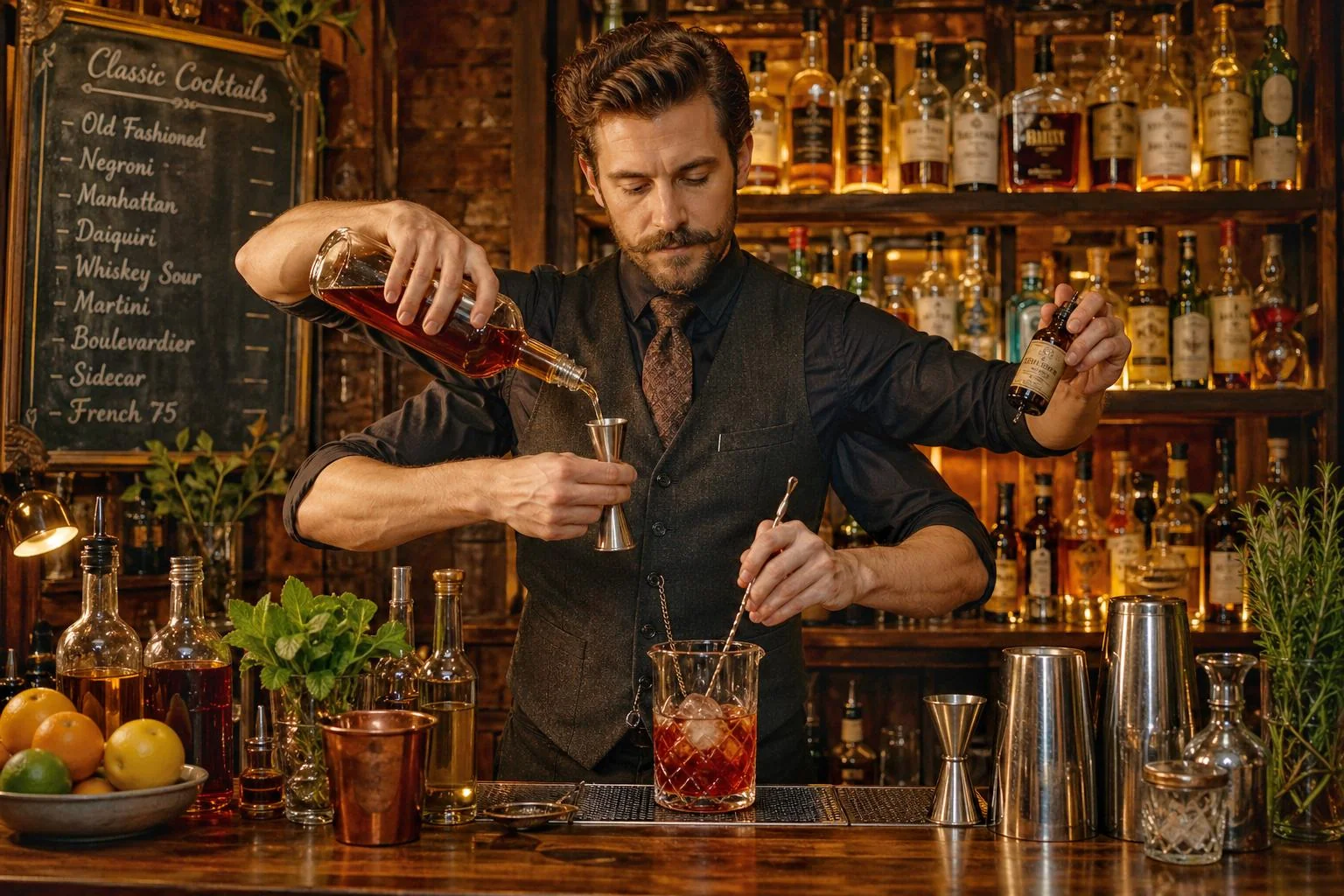 A Bartender with Four Arms Mixing a Drink picture 1 of 1