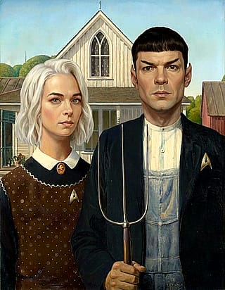 What if Spock and Nurse Chapel from Star Trek SNW posed for Grant Wood's American Gothic?'