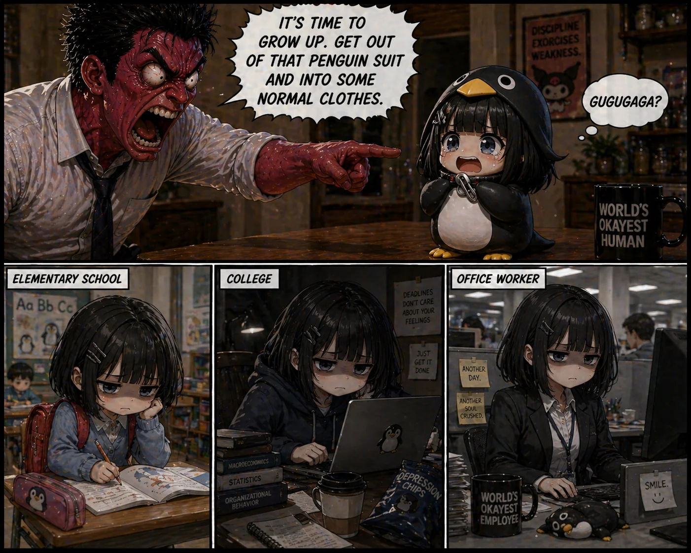 I've been seeing these characters on AI videos on social media, so I made some comics of them. picture 5 of 6