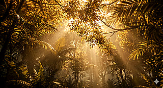 Sunbeams Filtering Through the Rainforest'