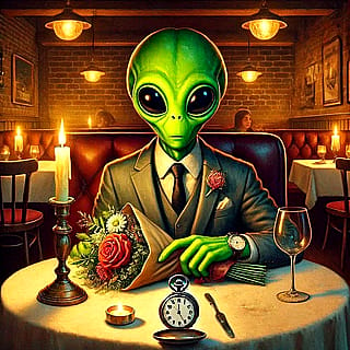 Nervous aliens waiting for their blind dates'