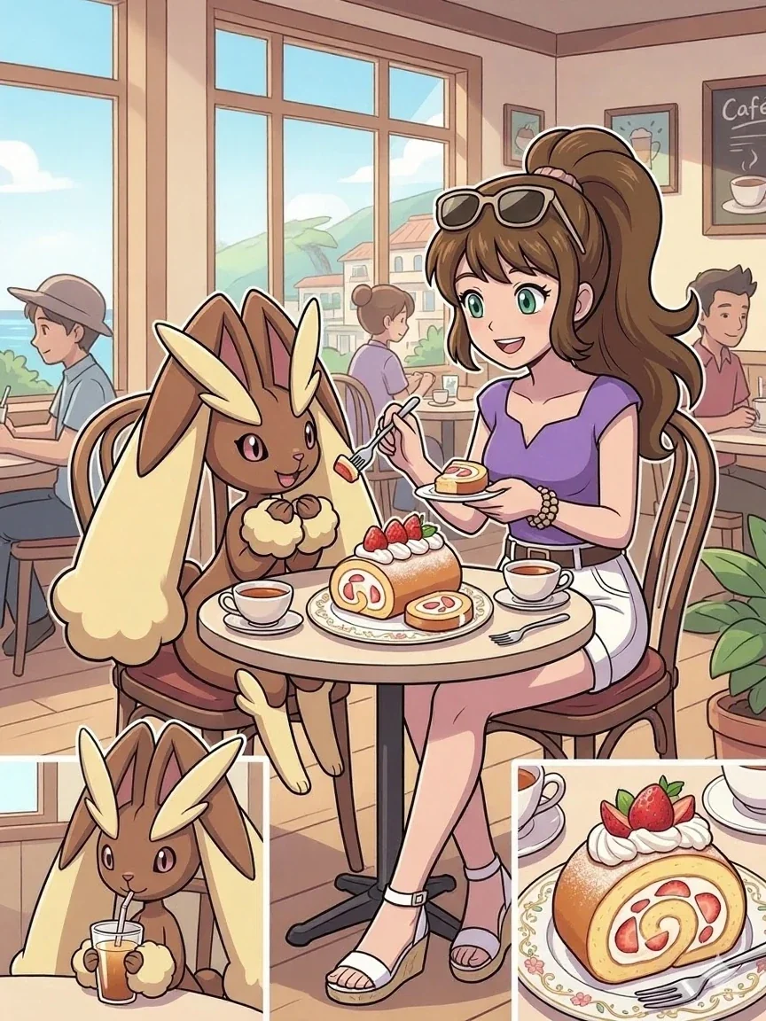 Skye and Mimi having a snack at a cafe picture 1 of 1