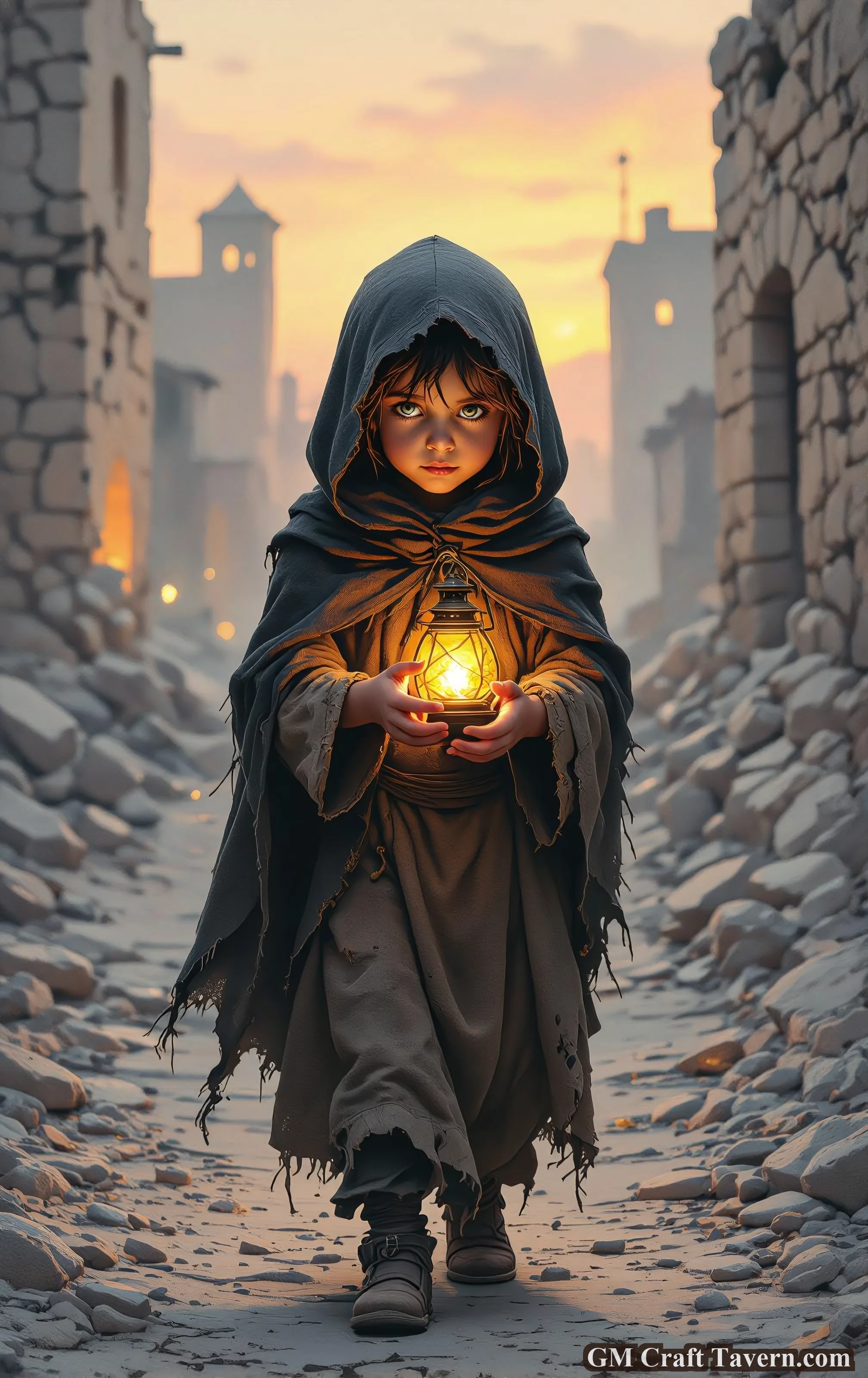 Orphan With Lantern in Ruins picture 1 of 1