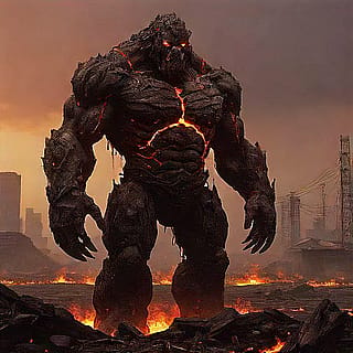 a post-apocalyptic giant lava golem'