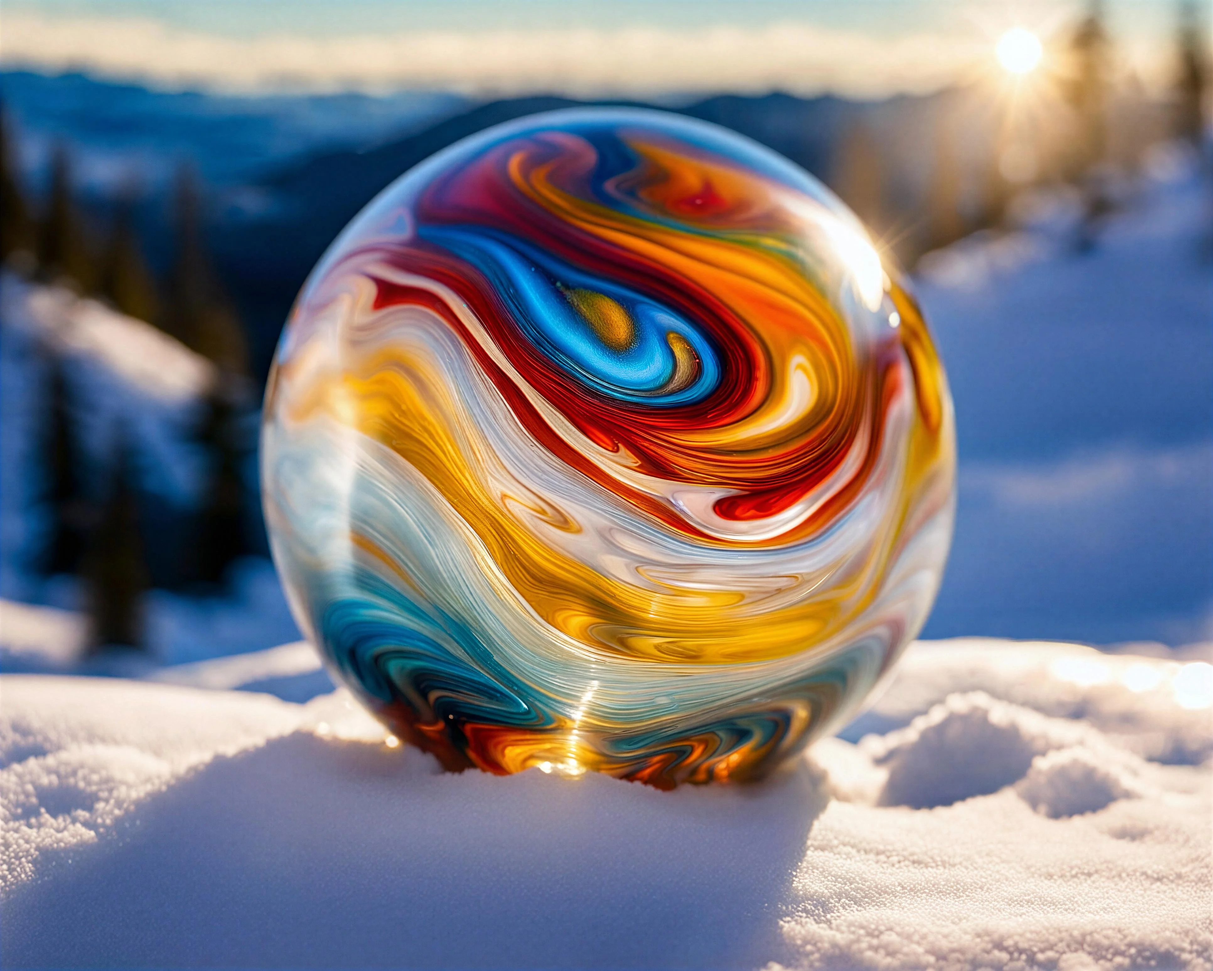 Glass paperweight on display on a snowy mountaintop picture 1 of 1