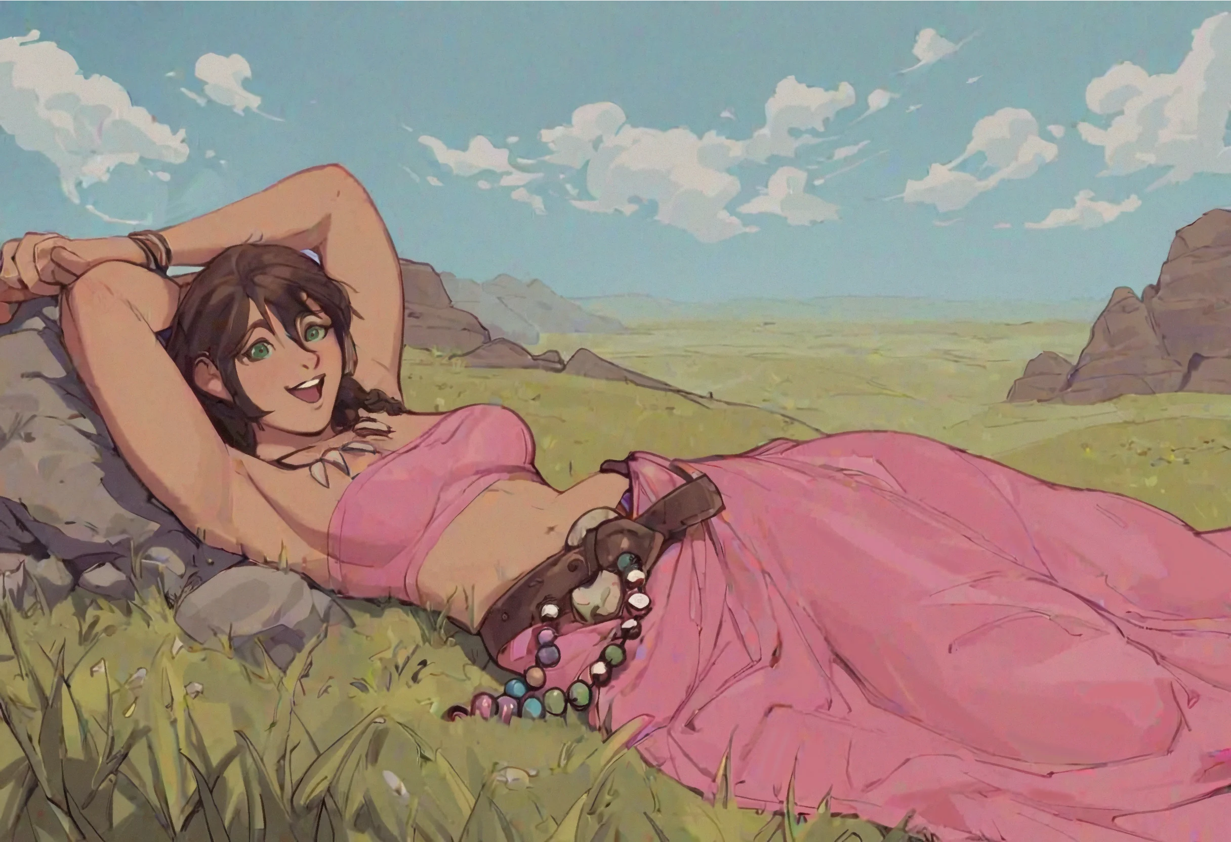 Girl with beads laying in grass picture 3 of 3
