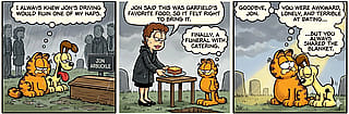 Garfield attends Jon's funeral after Jon died in a car crash.'