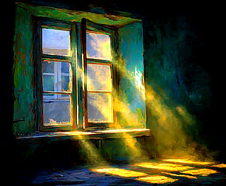 Soft diffused light illuminating a rustic weathered window'