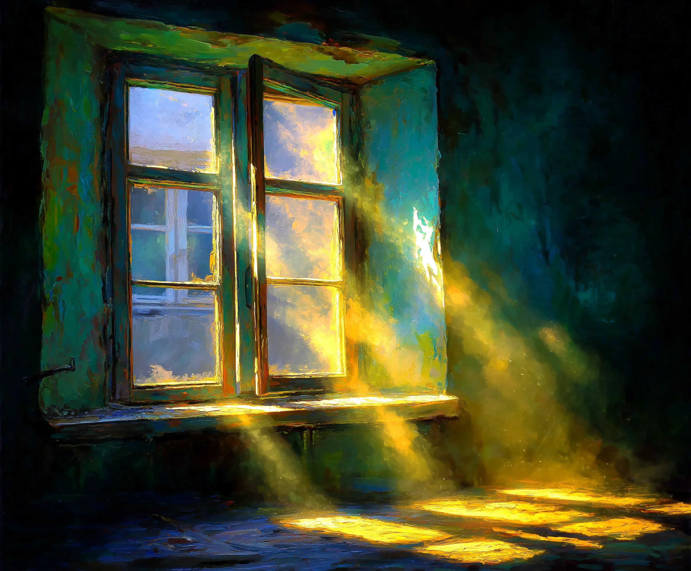 Soft diffused light illuminating a rustic weathered window picture 1 of 1