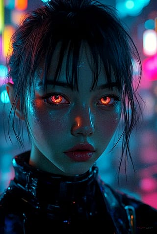 AI-assisted cyberpunk portraits refined in Procreate'