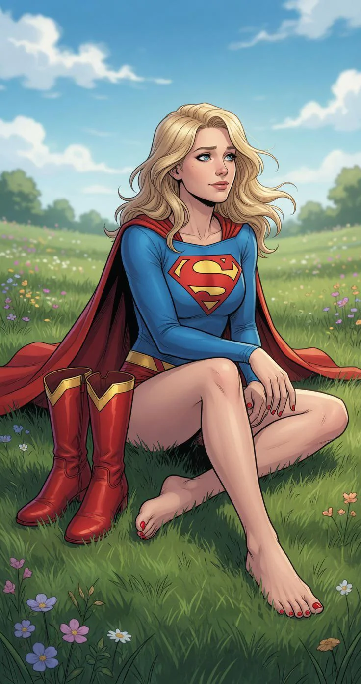 Supergirl relaxing in a meadow picture 1 of 1
