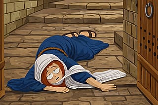 "The Levite's Concubine Dies at the Door" (Judges 19:26) by James Tissot, remade in South Park's style'