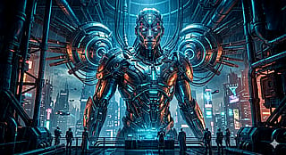 Super metallic Style (music) cyber deus ex machine cinematic shot epic'