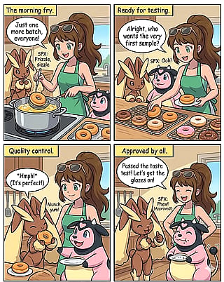 Mimi and Millie sampling donuts'