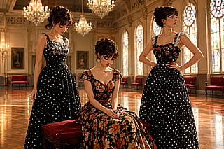 Three ladies in a ballroom'