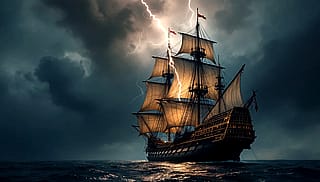 Spanish Galleon Struck by Lightning'