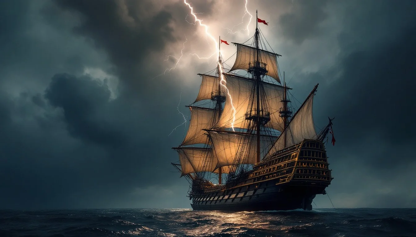 Spanish Galleon Struck by Lightning picture 1 of 4