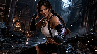 Image1: Lara Croft dressed up as Tifa Lockhart, Image2: Tifa Lockhart dressed up as Lara Croft'