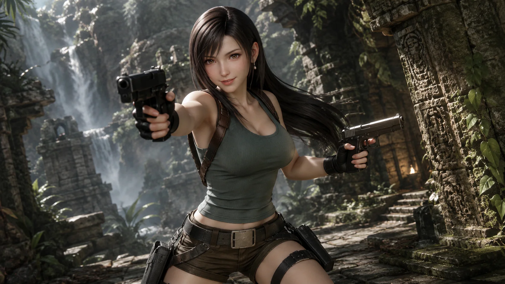 Image1: Lara Croft dressed up as Tifa Lockhart, Image2: Tifa Lockhart dressed up as Lara Croft picture 2 of 2