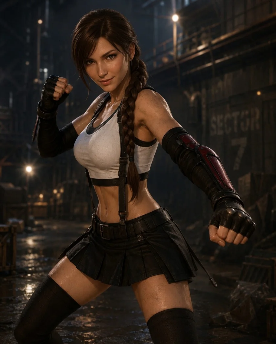 Image1: Lara Croft dressed up as Tifa Lockhart, Image2: Tifa Lockhart dressed up as Lara Croft picture 1 of 2