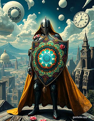 🛡️ Today's Drop: The Timekeeper's Knight | Surrealist Fantasy (1440x2560)'