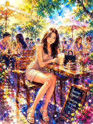 Neon watercolor style cafe brunch'