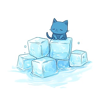 A Cat Sitting on the Ice Cubes'