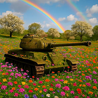 Serene Landscape around an Abandoned Tank'
