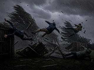 Fixing a fence during a storm'