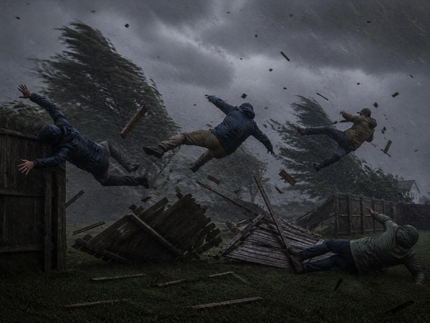 Fixing a fence during a storm picture 1 of 4