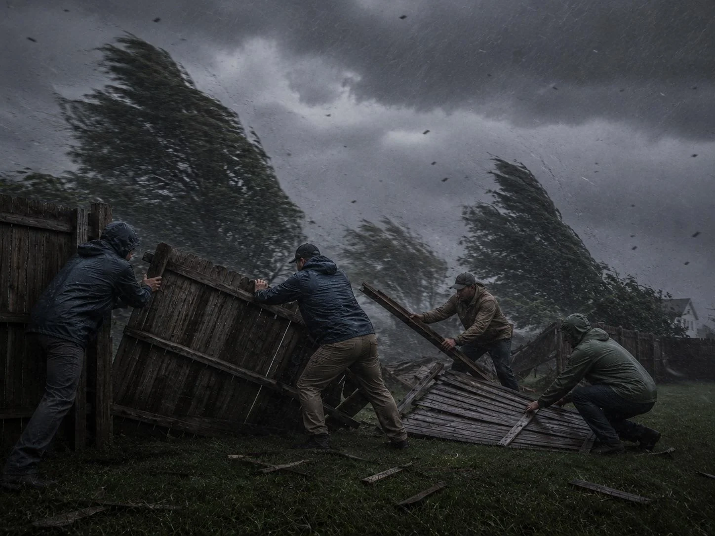 Fixing a fence during a storm picture 4 of 4