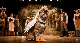 Cat playing goose'