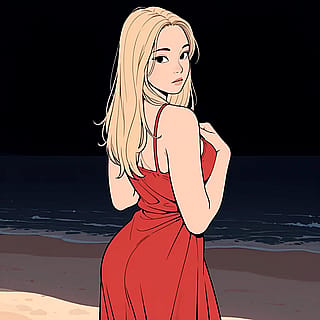 Cartoon Style Girl with red dress'