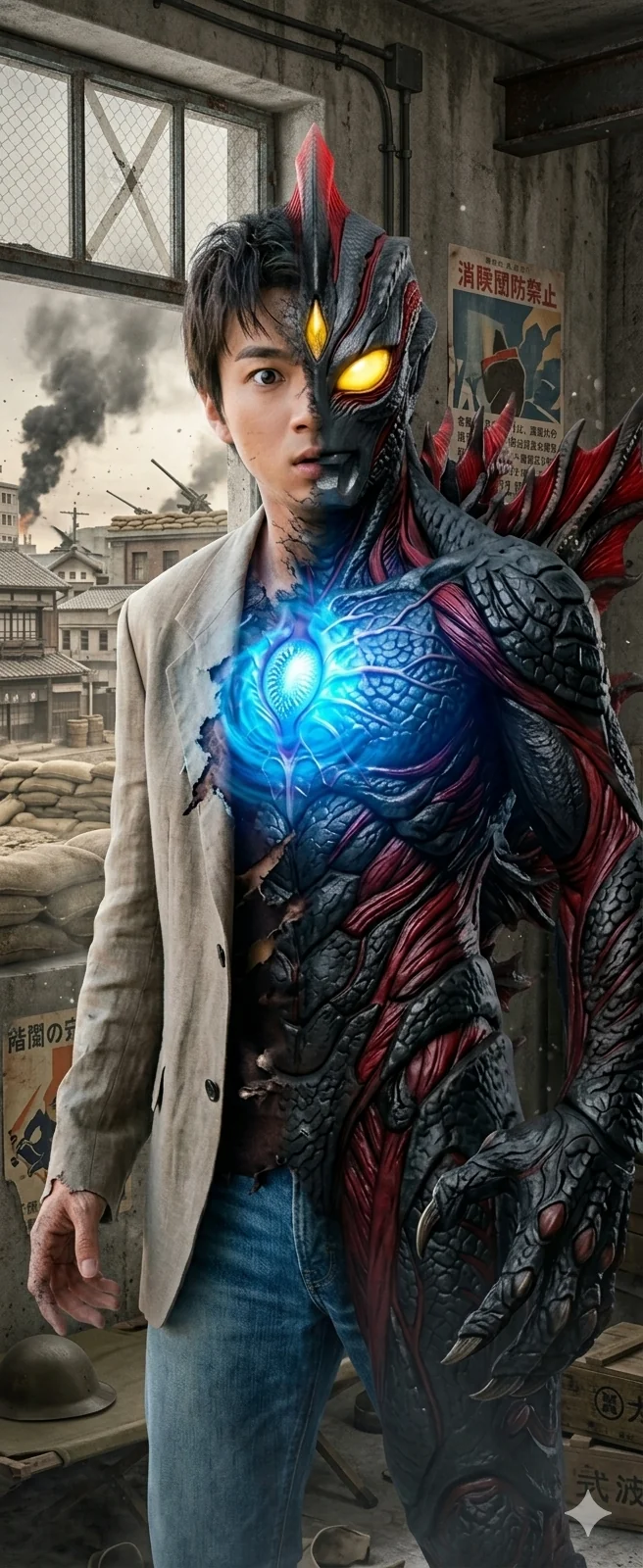 (Godzilla+1.0) GODZILLA PLUS ONE : Ultraman vs Godzilla - What if humans infected by G-cells could transform them into giant humanoid monsters? G細胞に感染した人間が、巨大な人型モンスターに変身できるとしたらどうなるだろうか？ picture 4 of 5