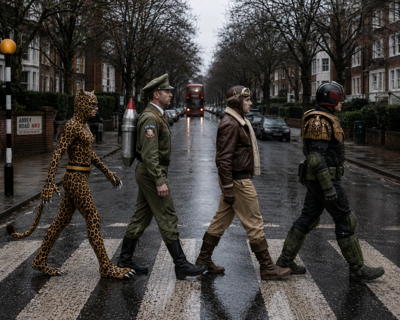 Abbey Road Series No.9 - Brittish Superheroes - Leopard From Lime Street, Dan Dare, Biggles, Judge Dredd picture 1 of 1