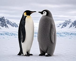 Adult emperor penguins,one molted and other unmolted'