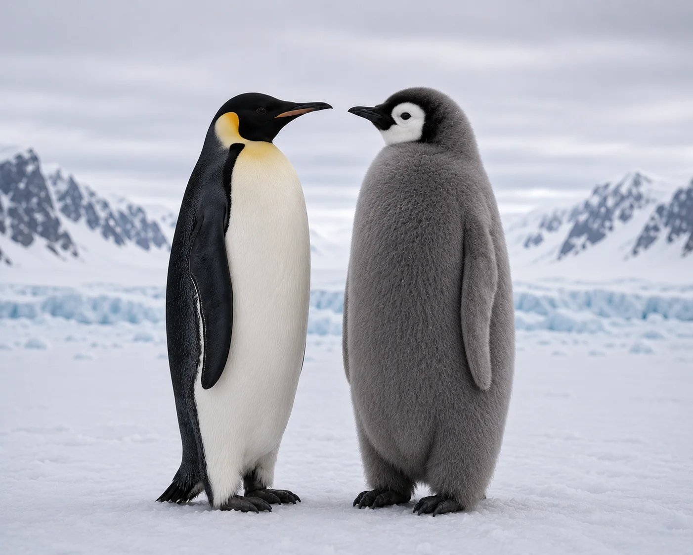 Adult emperor penguins,one molted and other unmolted picture 1 of 1