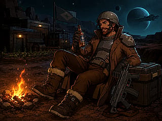 Created an image of a Rimworld colonist relaxing to add some immersion to my recent save'