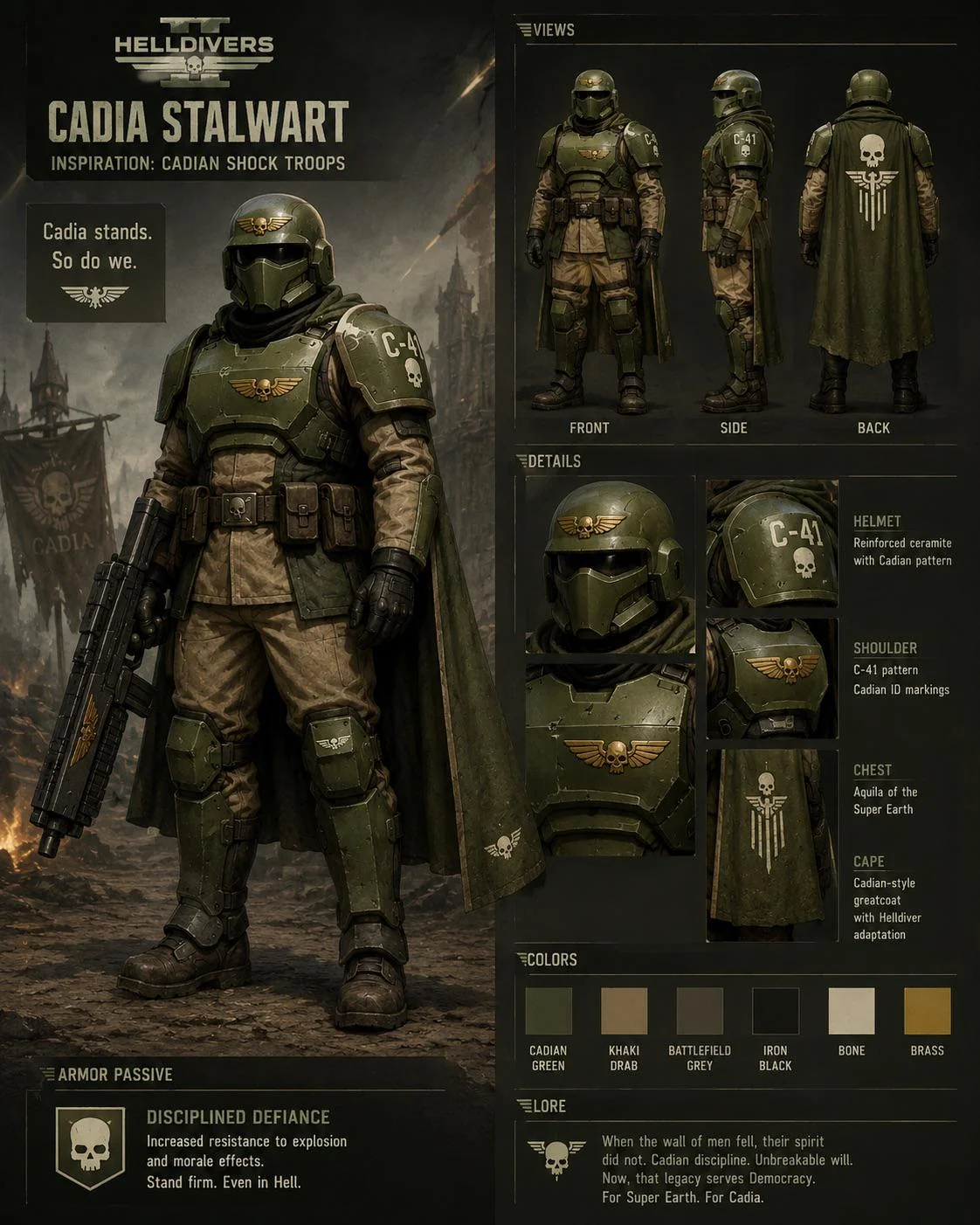 was excited about the helldivers x warhammer announcement so i prompted a Cadian Helldiver armor! picture 1 of 1