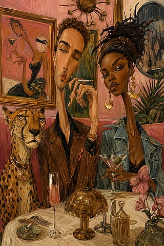 ChatGPT turned a selfie of my wife and I into this surreal art piece.'