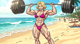 Muscular Woman at Beach.'