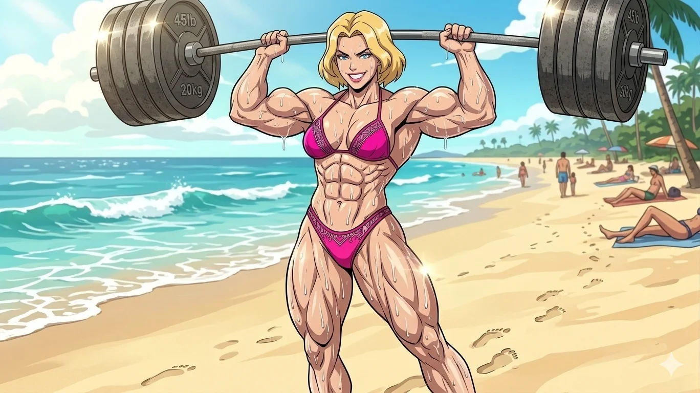 Muscular Woman at Beach. picture 1 of 1