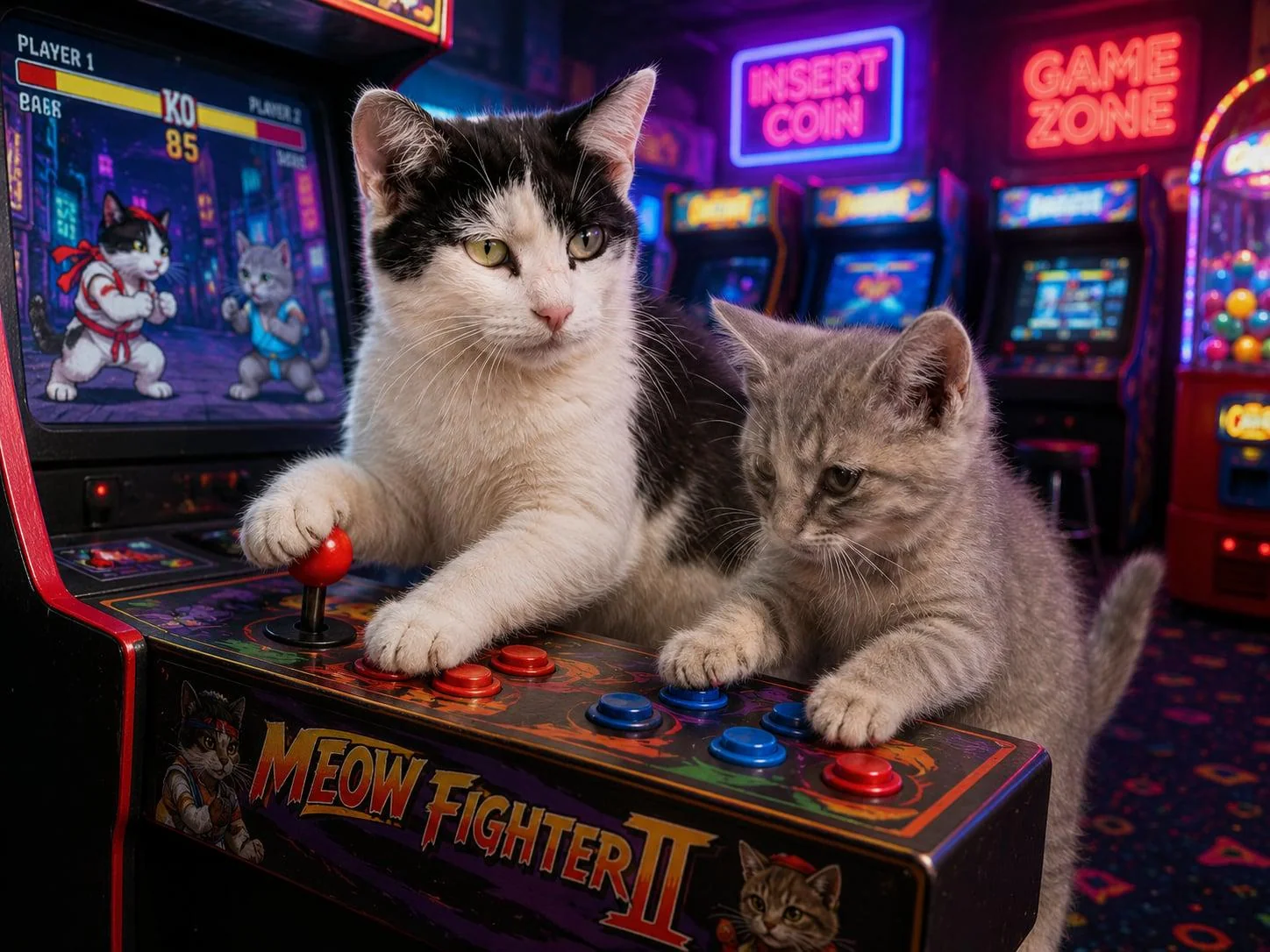 Two of our cats at an arcade. picture 1 of 1